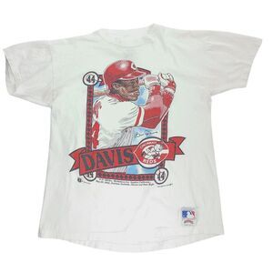 (STAINS) Vintage Cincinnati Reds T-Shirt Eric Davis 90s Single Stitch MLB Boys M